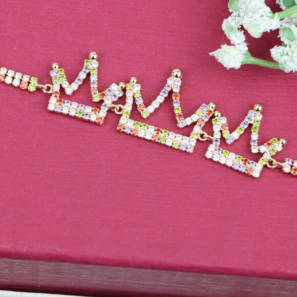 "Crown Charm Rose Gold Bracelet with Multicolor CZ, Adjustable Fit, XPBL0737 - Picture 12 of 12